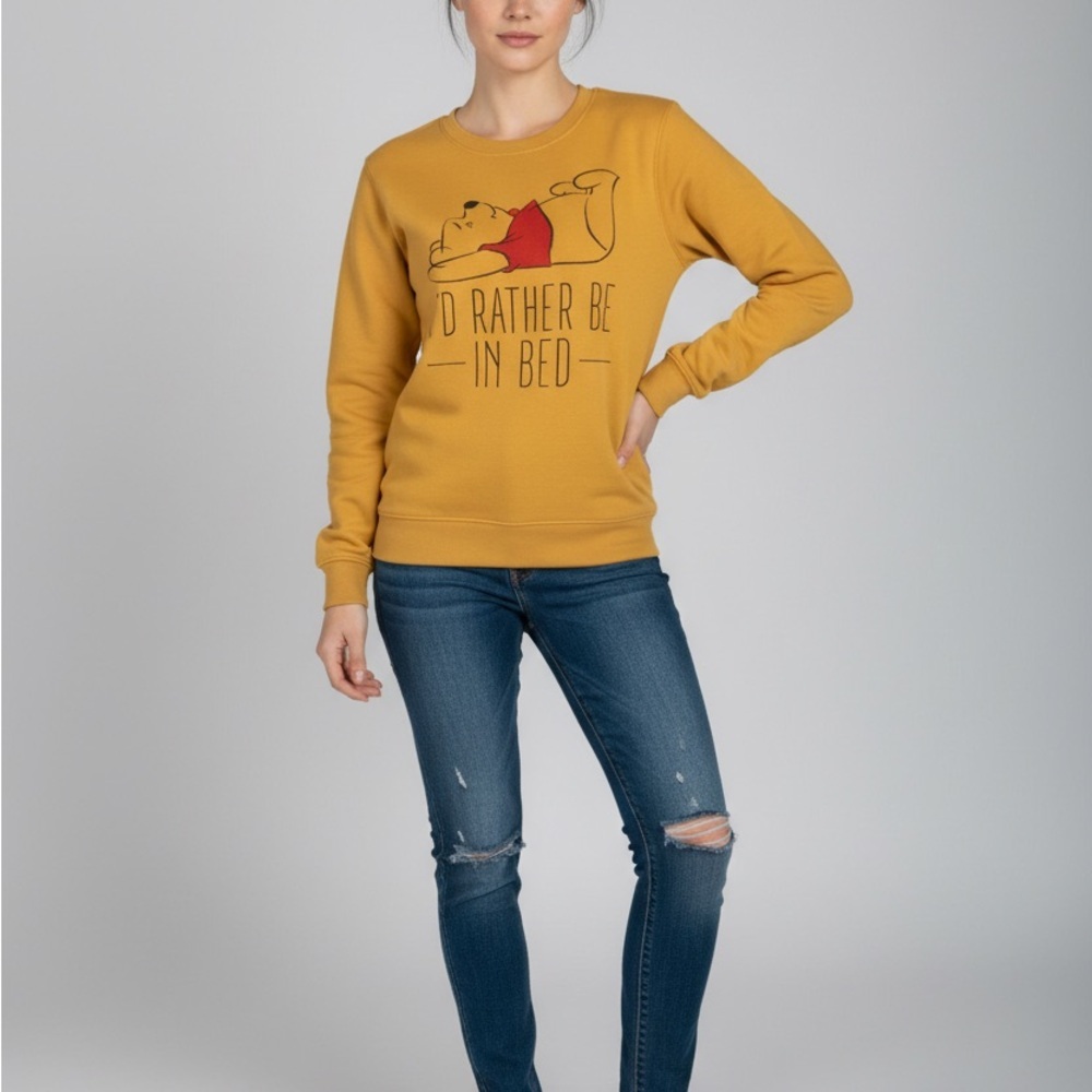 Disney Winnie The Pooh Sweatshirt Women’s XL “I'd Rather Be In Bed” Mustard